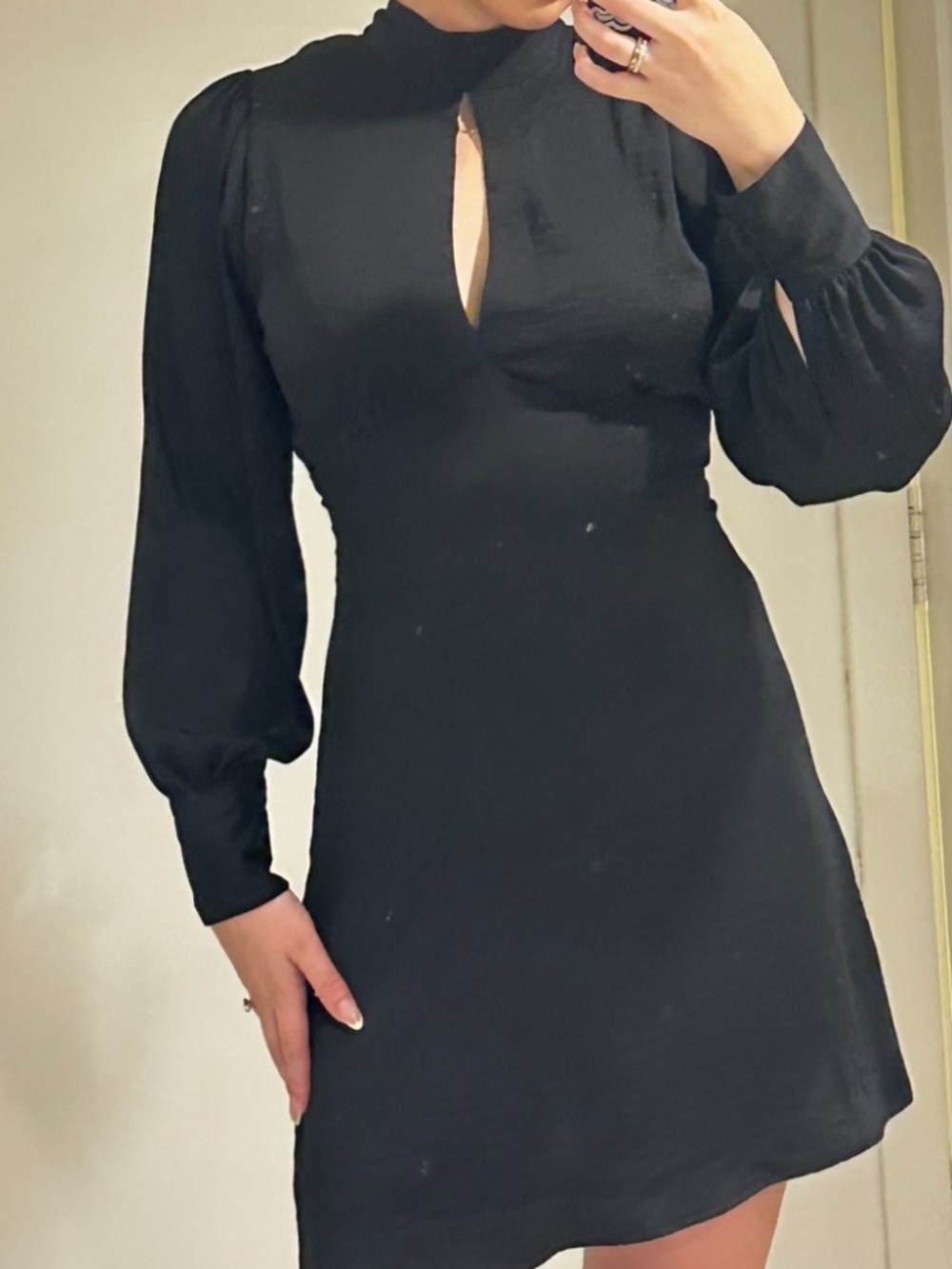 Black Long-Sleeve Keyhole Mini Dress